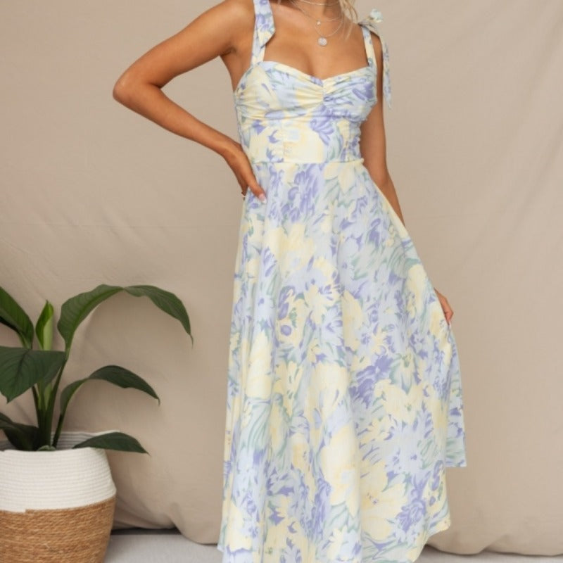 Damen Sommerliches Maxikleid mit verstellbaren Trägern und Raffungen R&B