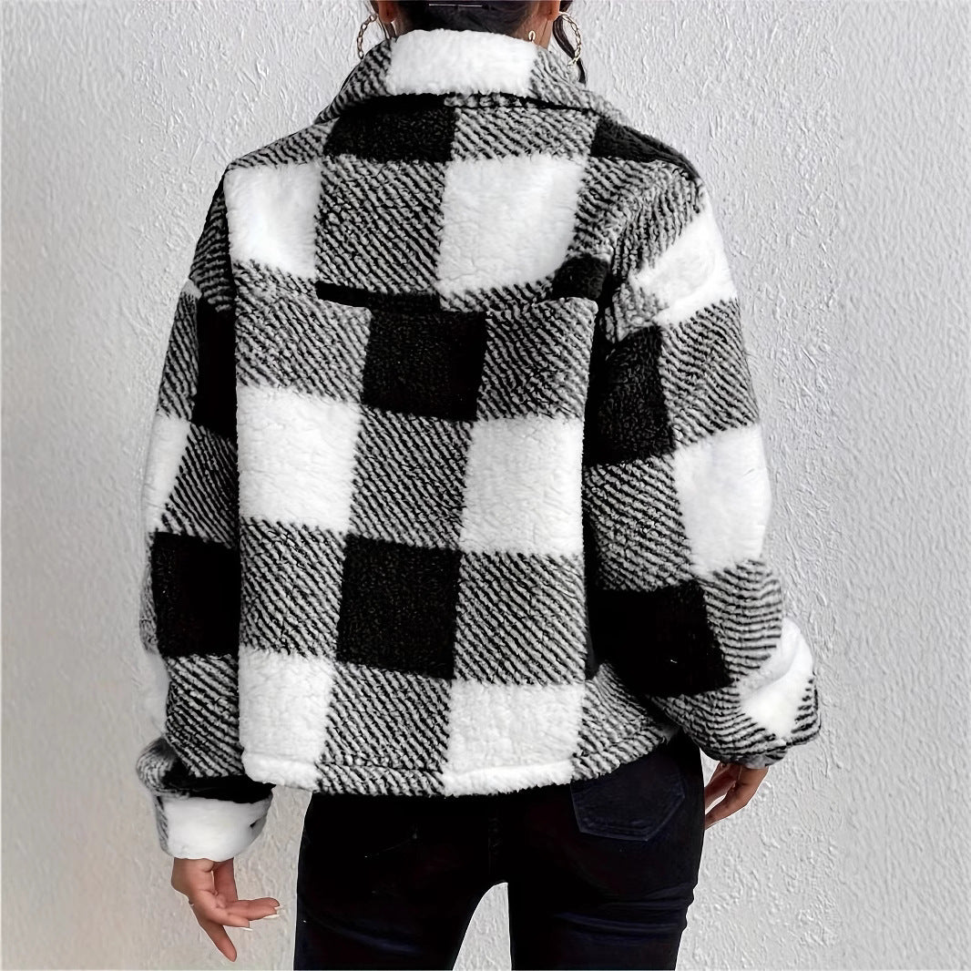 Damen Kuschelige Karojacke mit Umlegekragen R&B