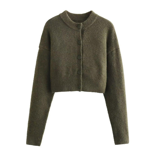 Damen cropped Strickjacke mit modernen Knöpfen R&B