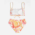 Damen Triangel-Bikini mit fröhlichem Blumenmuster und eleganten Rüschendetails