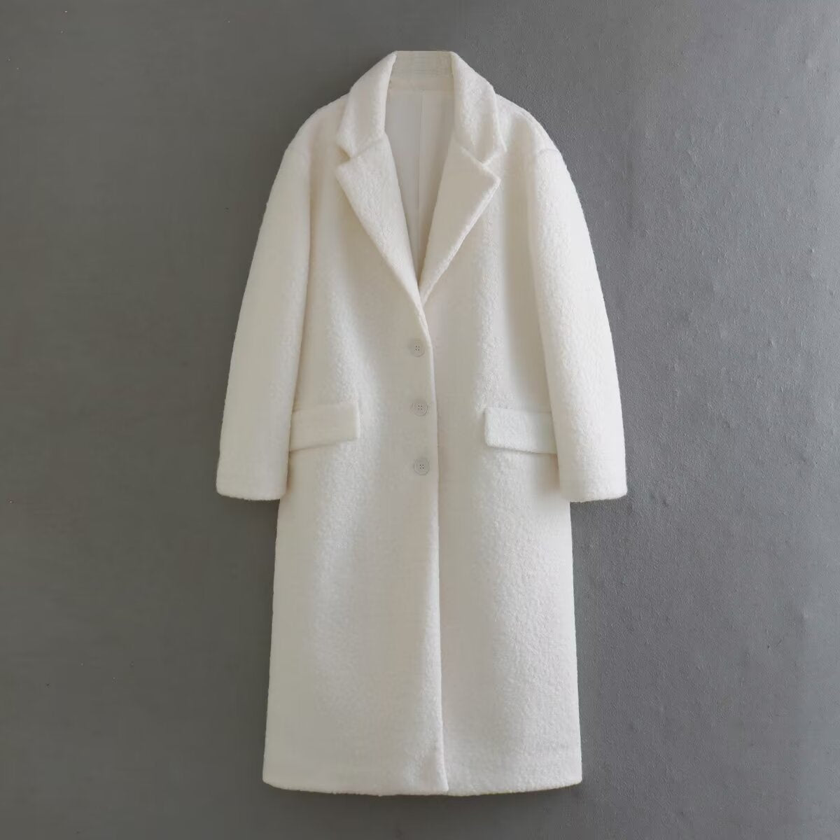 Damen eleganter Teddy-Mantel mit großen Eingrifftaschen und modernem Schnitt