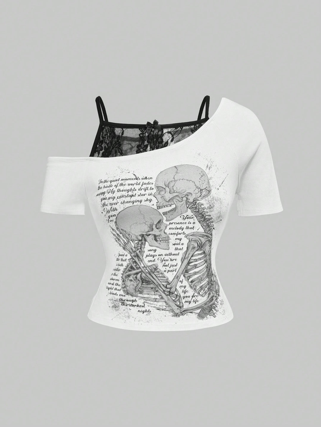 Damen Raffiniertes grafisches T-Shirt mit Spitzenunterlayer R&B