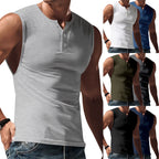 Herren nan ärmelloses Muskelshirt mit Henley-Knopfleiste, tiefem Armausschnitt und elastischem Baumwollmix R&B