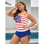 Damen Badeanzug-Set mit patriotischem Design und seitlichen Rüschendetails R&B