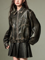 R&B | Bowknot Zip Up Lederjacke