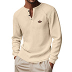 Herren Langarm-Henley-Shirt aus atmungsaktivem Baumwollmix mit strukturiertem Design R&B