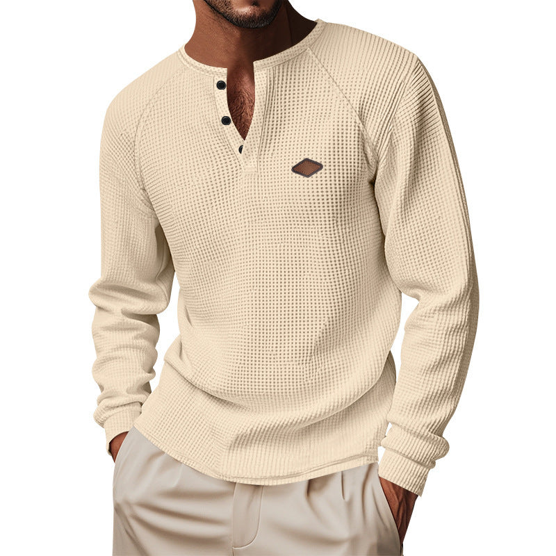 Herren Langarm-Henley-Shirt aus atmungsaktivem Baumwollmix mit strukturiertem Design R&B