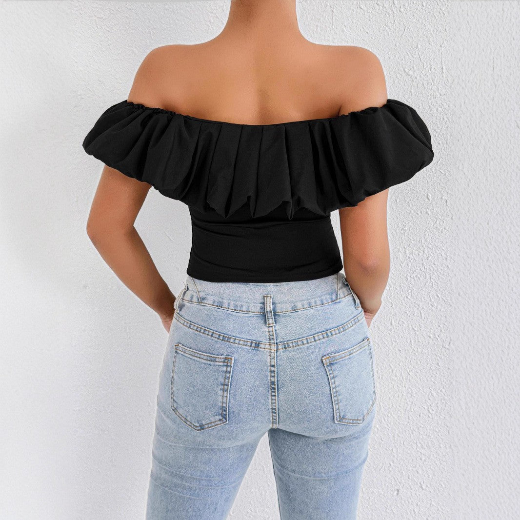 Damen Off-Shoulder Rüschenshirt mit tailliertem Schnitt R&B