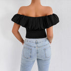 Damen Off-Shoulder Rüschenshirt mit tailliertem Schnitt