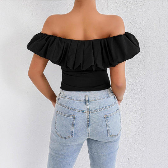 Damen Off-Shoulder Rüschenshirt mit tailliertem Schnitt R&B