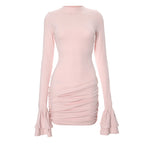 Damen figurbetontes Minikleid mit voluminösen Ärmeln und Raffung R&B