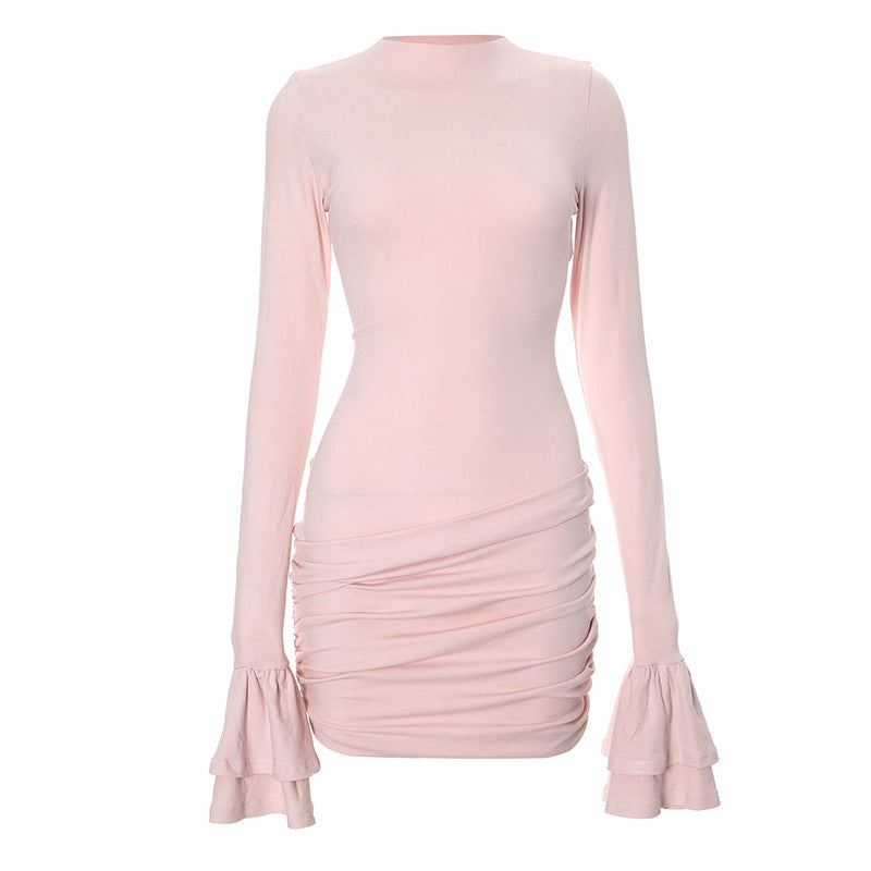 Damen figurbetontes Minikleid mit voluminösen Ärmeln und Raffung R&B