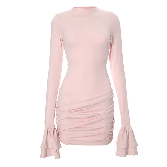Damen figurbetontes Minikleid mit voluminösen Ärmeln und Raffung R&B