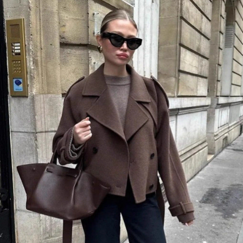 Damen modische Trenchjacke mit taillierbarem Gürtel und eleganten Knöpfen R&B