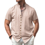 Herren elegant geschnittenes Kurzarmhemd mit Stehkragen R&B