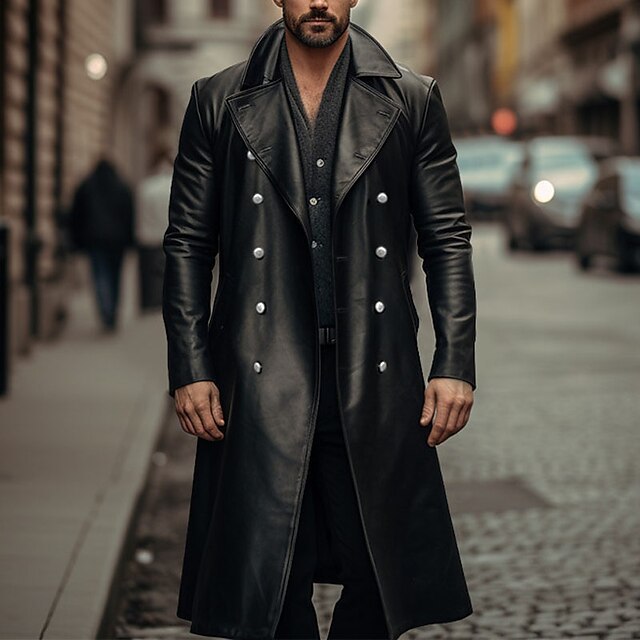 Herren Eleganter langer Trenchcoat aus hochwertigem Material R&B