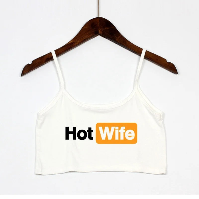 Damen Crop-Top mit modernen Schriftzügen und verstellbaren Trägern R&B