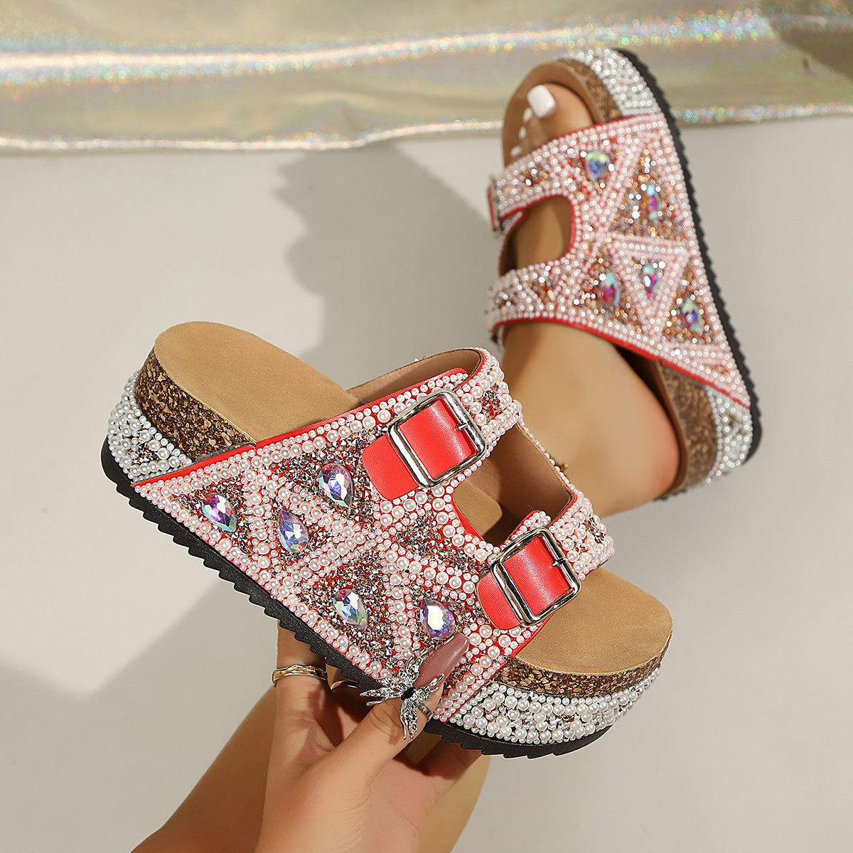 Damen Glamouröse Plateau-Sandalen mit funkelnden Strassdetails und komfortabler Sohle