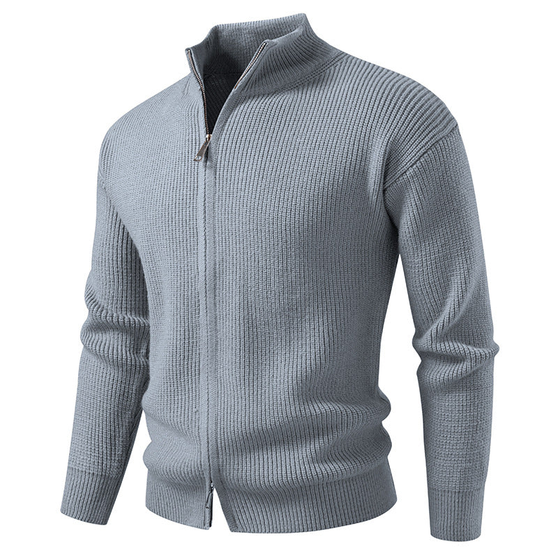 Herren Strickjacke mit hohem Kragen und durchgehender Reißverschluss R&B