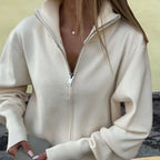 Damen Sportlicher Strickpullover mit hohem Kragen und Reißverschluss R&B