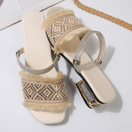 Damen modische Sandalen mit Fransen und glitzernden Riemen R&B
