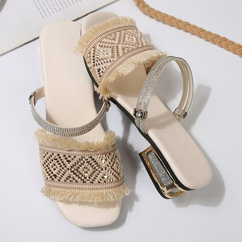 Damen modische Sandalen mit Fransen und glitzernden Riemen R&B