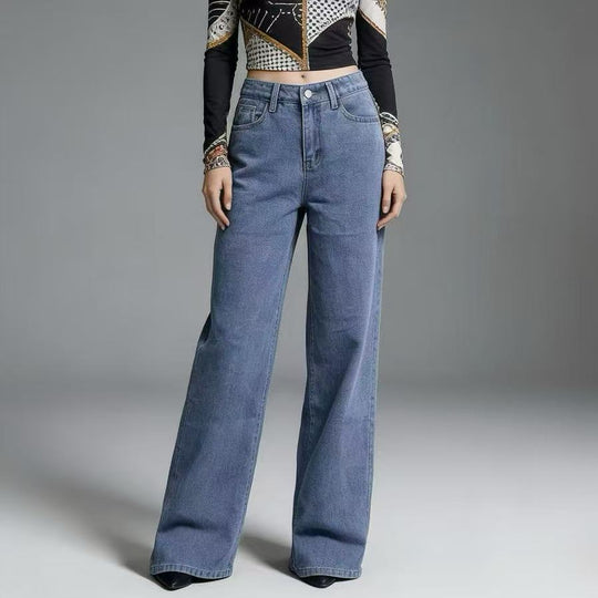 Damen Weite High-Waist Jeans mit klassischem Schnitt und ausgefransten Säumen R&B