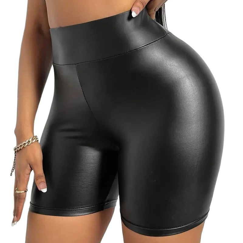 Damen Hochgezogene Kunstleder Shorts R&B