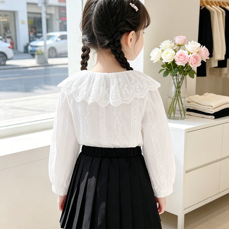 Mädchen Bluse mit romantischem Spitzenkragen und filigranem Design R&B
