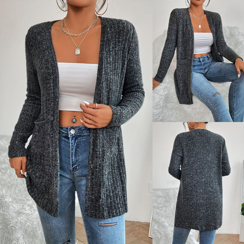 Damen Strickjacke mit feiner Rippstruktur und praktischen Taschen R&B