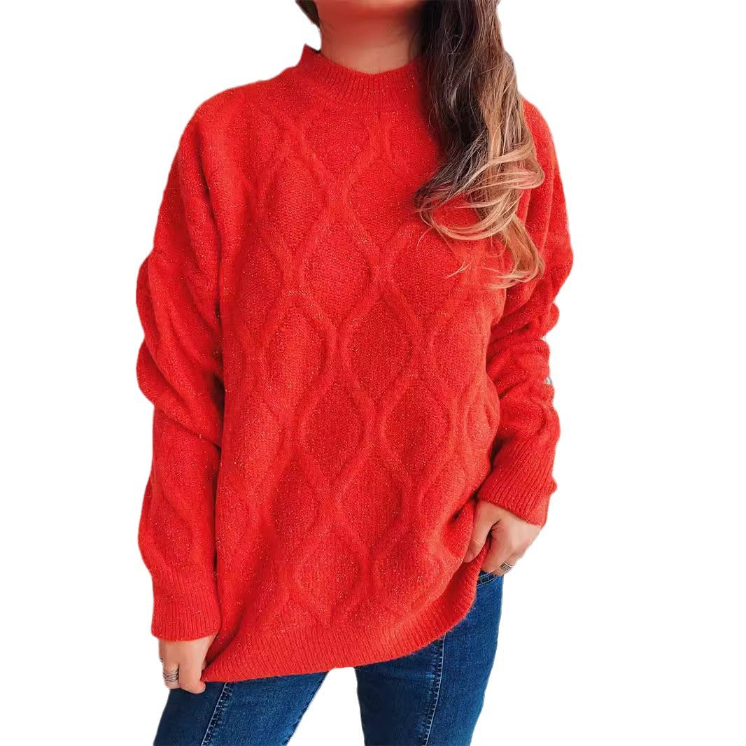 Damen Grobstrickpullover mit elegantem Rautenmuster und voluminösen Ärmeln R&B