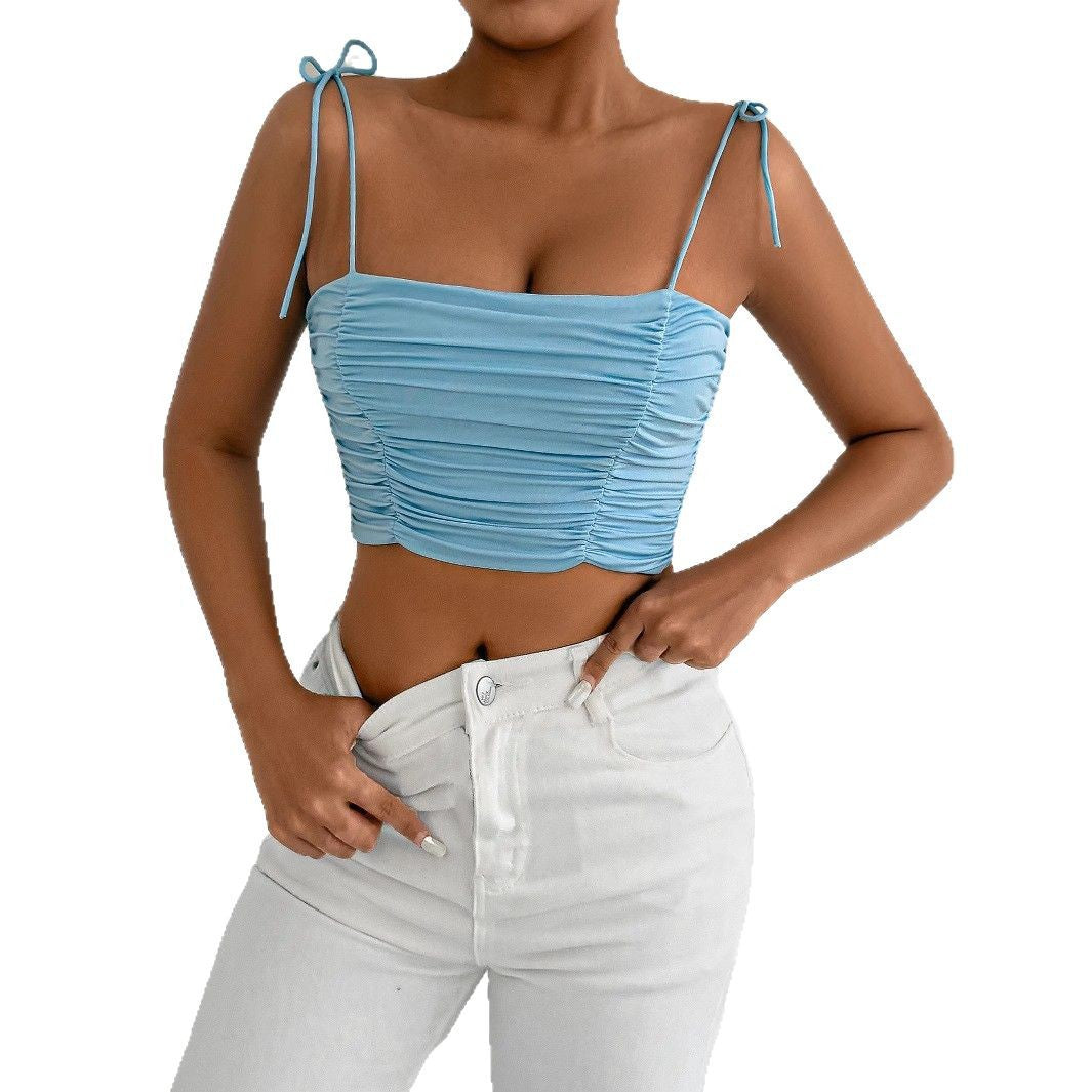 Damen Crop-Top mit Raffungen und verstellbaren Trägern R&B