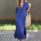 Damen Lässiges Maxikleid mit V-Ausschnitt und seitlichen Schlitzen R&B