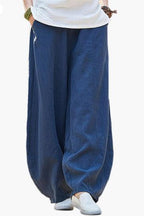Damen weite Leinenhose mit elastischem Bund und praktischen Taschen R&B