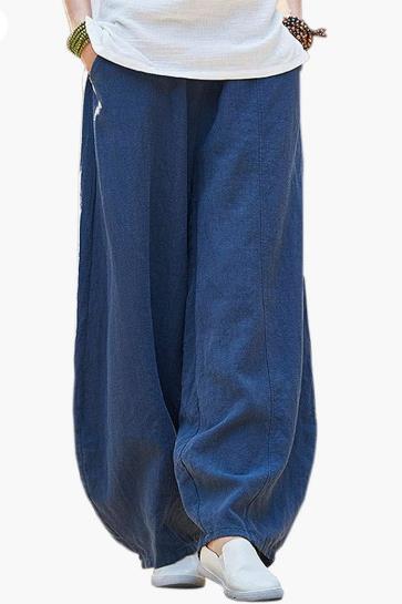 Damen weite Leinenhose mit elastischem Bund und praktischen Taschen R&B