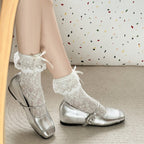 Damen Retro Ballerinas mit eleganten Schnallen und schimmerndem Obermaterial R&B