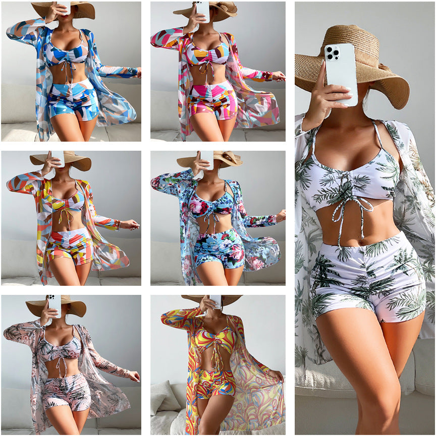 Damen Strandset mit floralem Kimono und Crop-Top R&B
