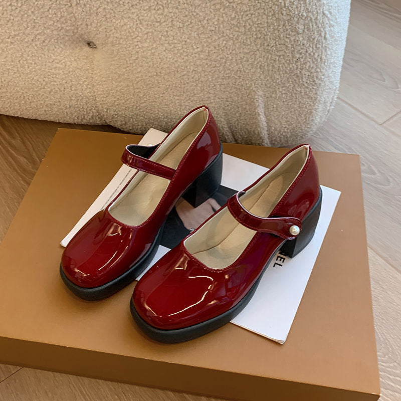 Damen elegante Mary Jane Schuhe mit Perlenschnalle R&B