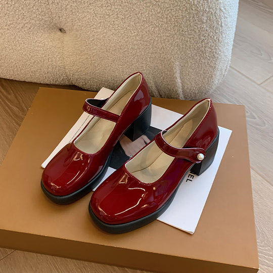 Damen elegante Mary Jane Schuhe mit Perlenschnalle R&B