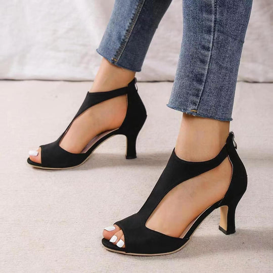 Damen nan elegante offene Zehen Stiefeletten mit seitlichen Ausschnitten und gepolstertem Blockabsatz R&B