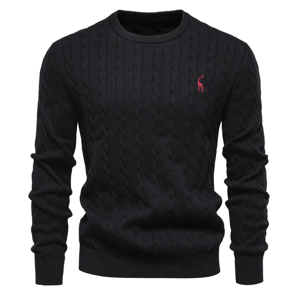 Herren Strickpullover mit Zopfmuster und Rundhalsausschnitt R&B