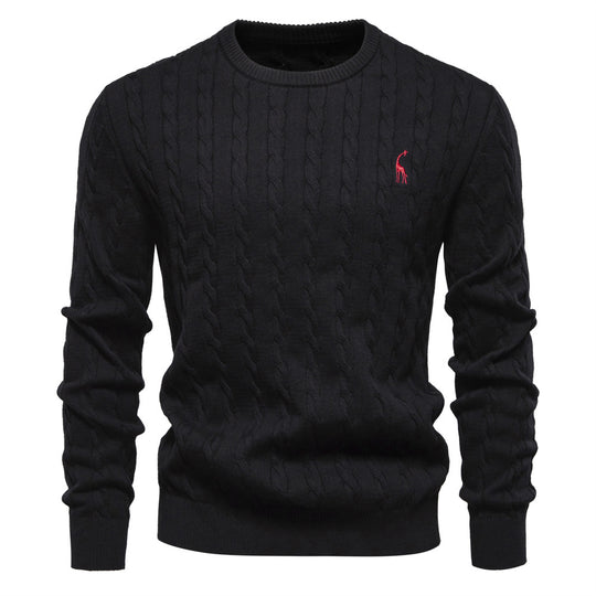 Herren Strickpullover mit Zopfmuster und Rundhalsausschnitt R&B