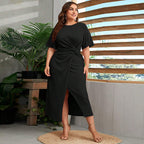 Damen Midikleid mit elegantem Knotendesign und modischem Schlitz R&B