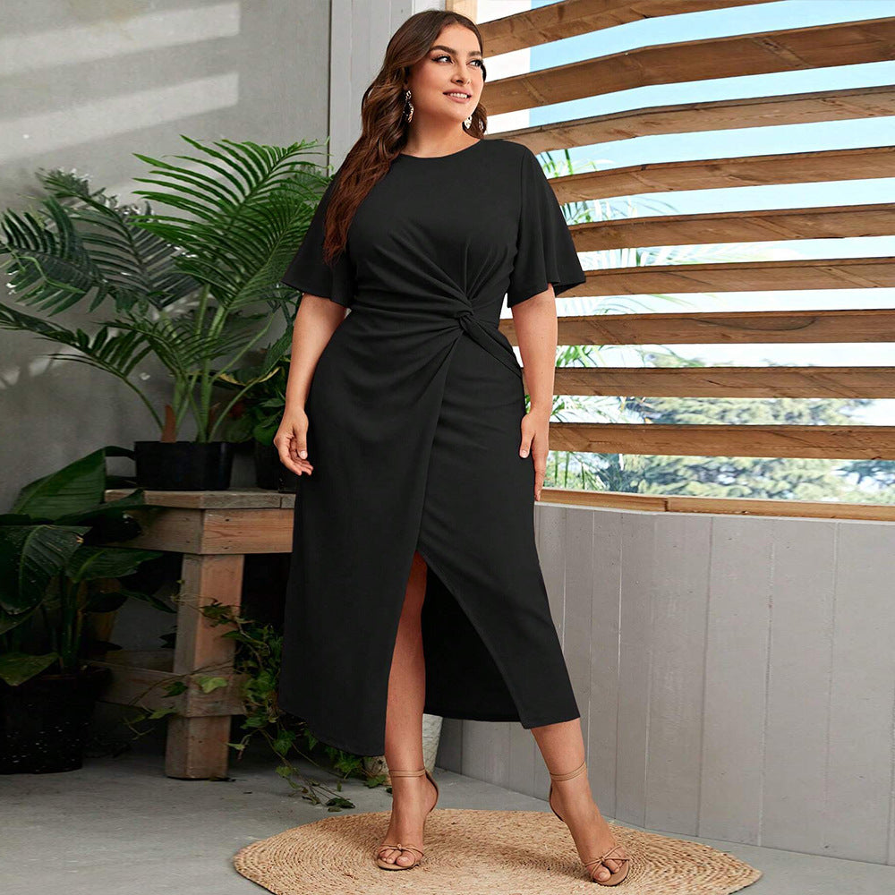 Damen Midikleid mit elegantem Knotendesign und modischem Schlitz R&B