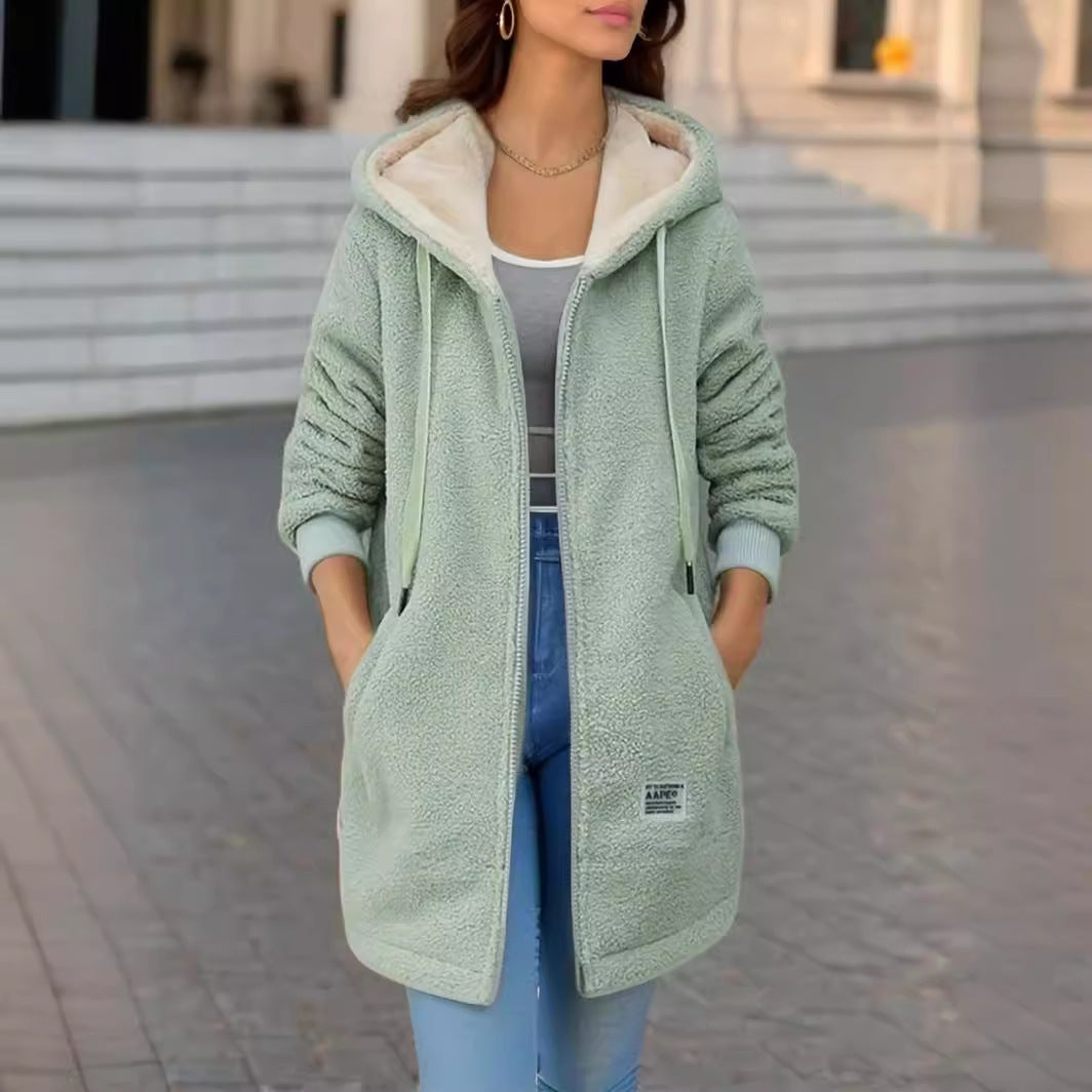 Damen Lässige Teddyjacke mit Kapuze und praktischen Taschen R&B