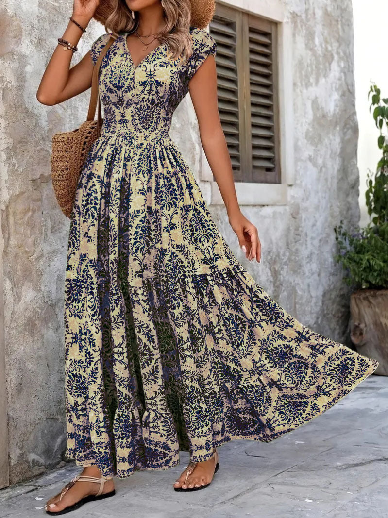 Damen Maxikleid mit eleganter V-Form und fliessendem Rock R&B