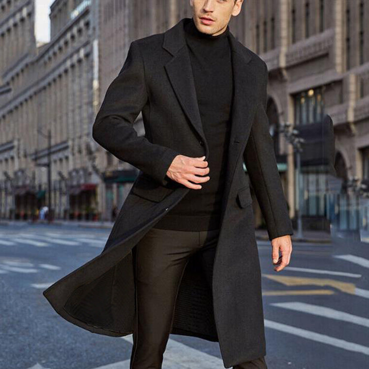 Herren eleganter langer Wintermantel mit klassischem Revers R&B
