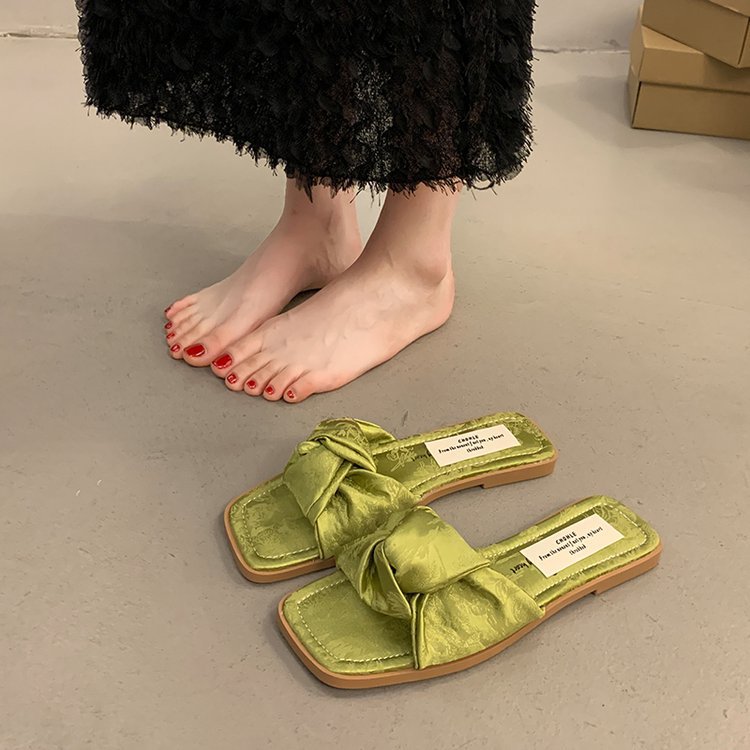 Damen elegante Slip-On Sandalen mit modischem Knoten-Detail und bequemer Sohle R&B