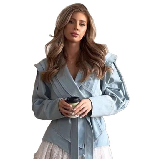 Damen blazer mit voluminösen Ärmeln und elegantem Bindegürtel R&B