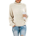 Damen Grobstrick Pullover mit Stehkragen und voluminösen Ärmeln R&B